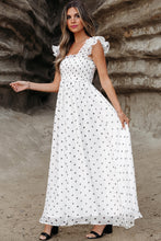 Load image into Gallery viewer, White Polka Dot Flutter Sleeve Smocked Maxi Dress