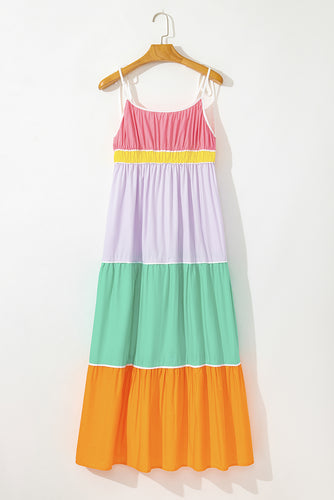 Colorblock High Waist Flowy Maxi Dress