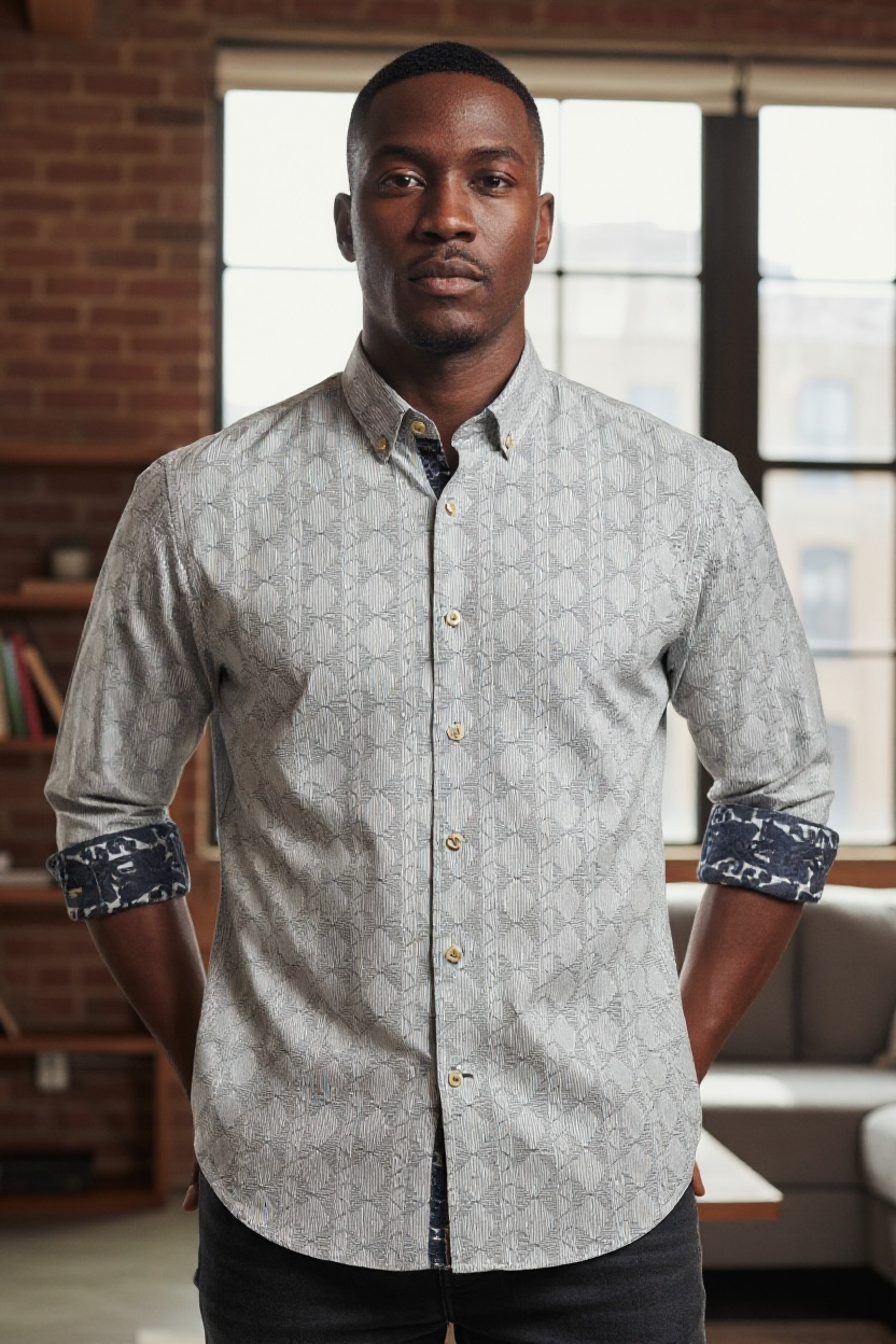 Ali Silver Contrast Sleeve Dress Shirt