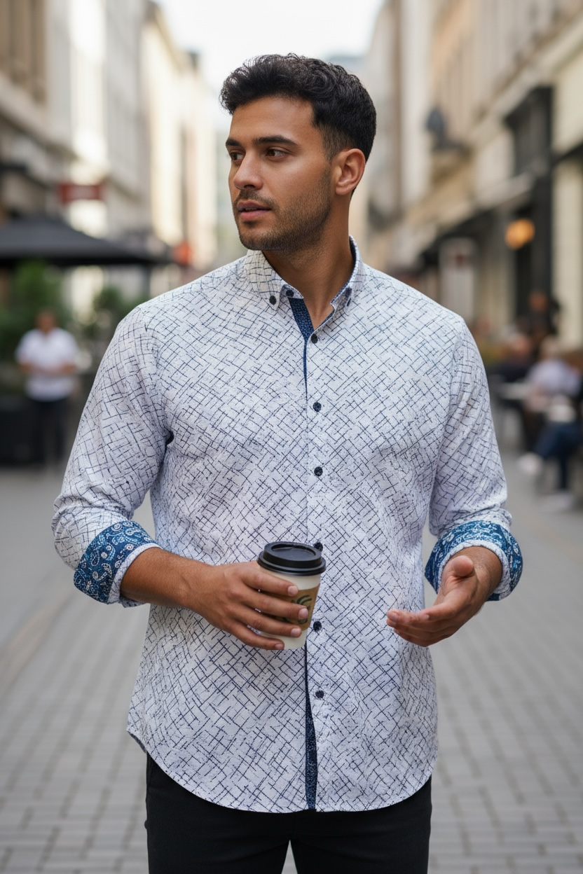 Kali Cloud Contrast Sleeve Dress Shirt