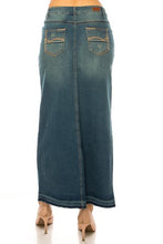 Load image into Gallery viewer, Long Indigo Wash Distressed Unhemmed Denim Skirt