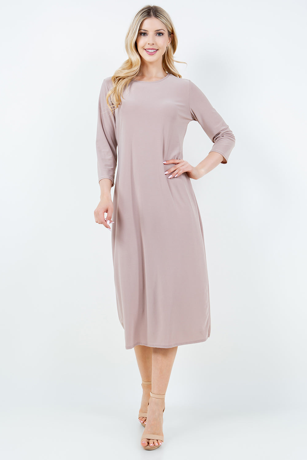 3/4 Sleeve Tan Layering Dress