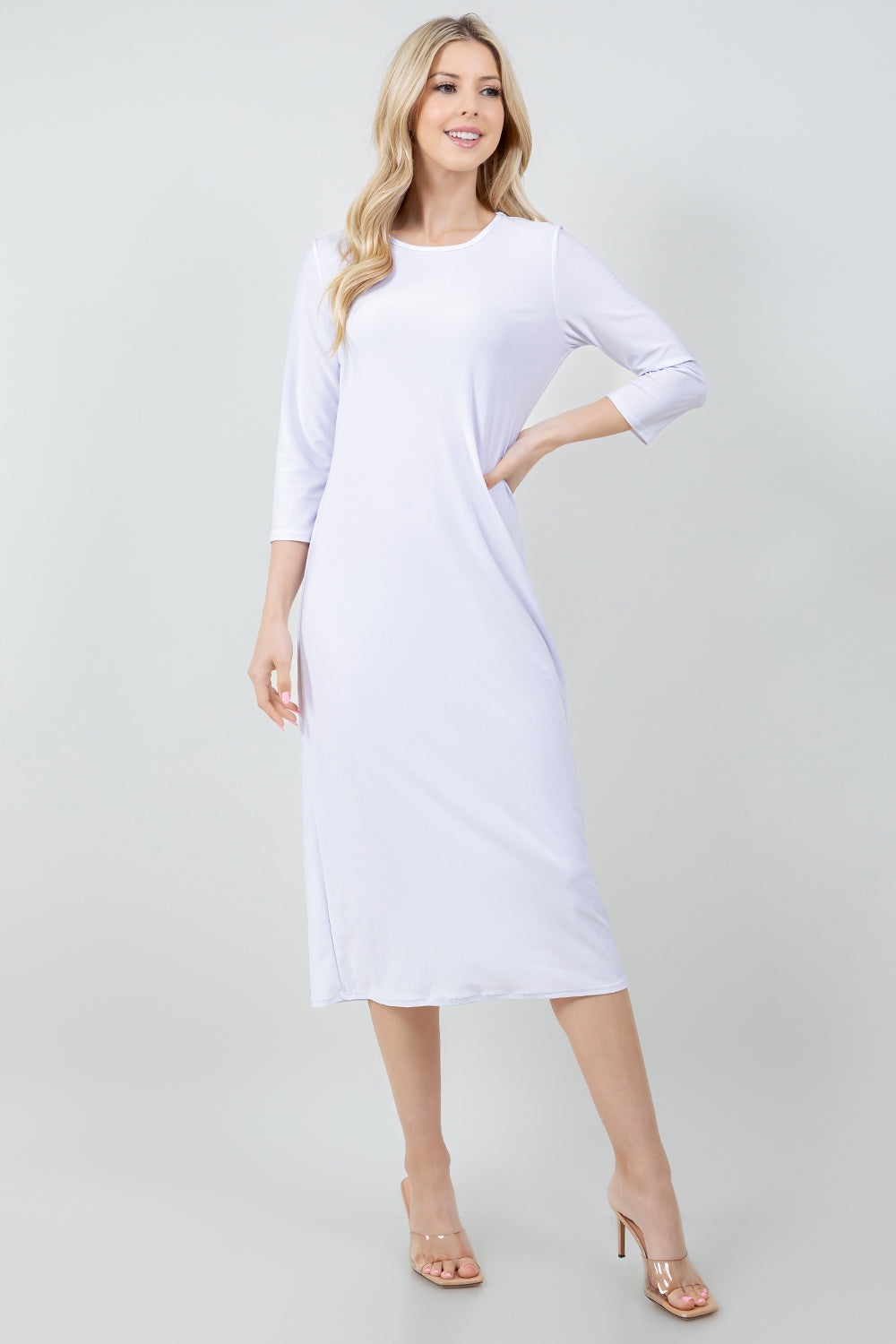 3/4 Sleeve White Layering Dress