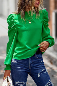 Bright Green Bubble Sleeve Blouse