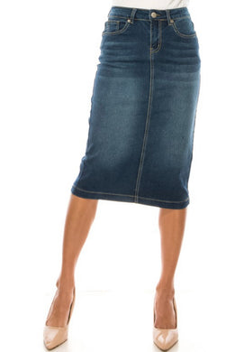 Plain Indigo Wash w/ Detailed Pockets Denim Skirt