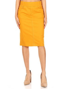 HUGGER FIT - Mustard Stretch Band Denim Skirt