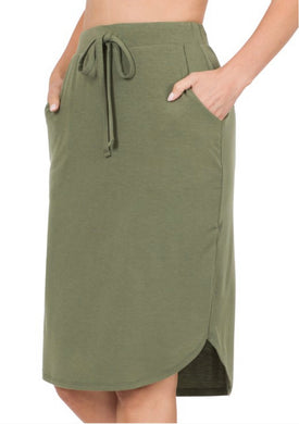Light Olive Tulip Hem Drawstring Skirt
