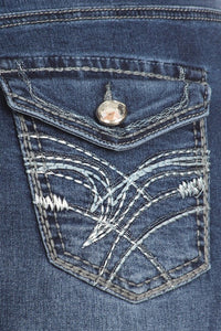 Silver Embroidered Pockets Indigo Wash Denim Skirt