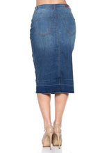 Load image into Gallery viewer, Unhemmed Button-Down Indigo Wash Denim Skirt