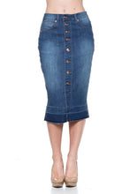 Load image into Gallery viewer, Unhemmed Button-Down Indigo Wash Denim Skirt