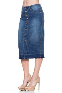 Unhemmed Button-Down Indigo Wash Denim Skirt