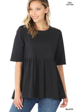 Load image into Gallery viewer, Black Half Sleeve Empire Waist Shirring Top