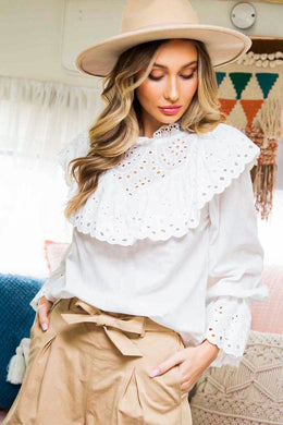 Off White Eyelet Lace Top Blouse