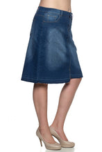 Load image into Gallery viewer, Plus Size Cut-Off Mid Indigo Wash Skirt
