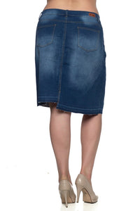Plus Size Cut-Off Mid Indigo Wash Skirt