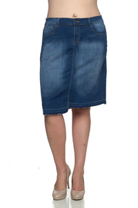 Plus Size Cut-Off Mid Indigo Wash Skirt