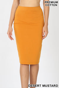 Desert Mustard Cotton Blend Pencil Skirt
