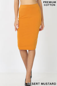 Desert Mustard Cotton Blend Pencil Skirt