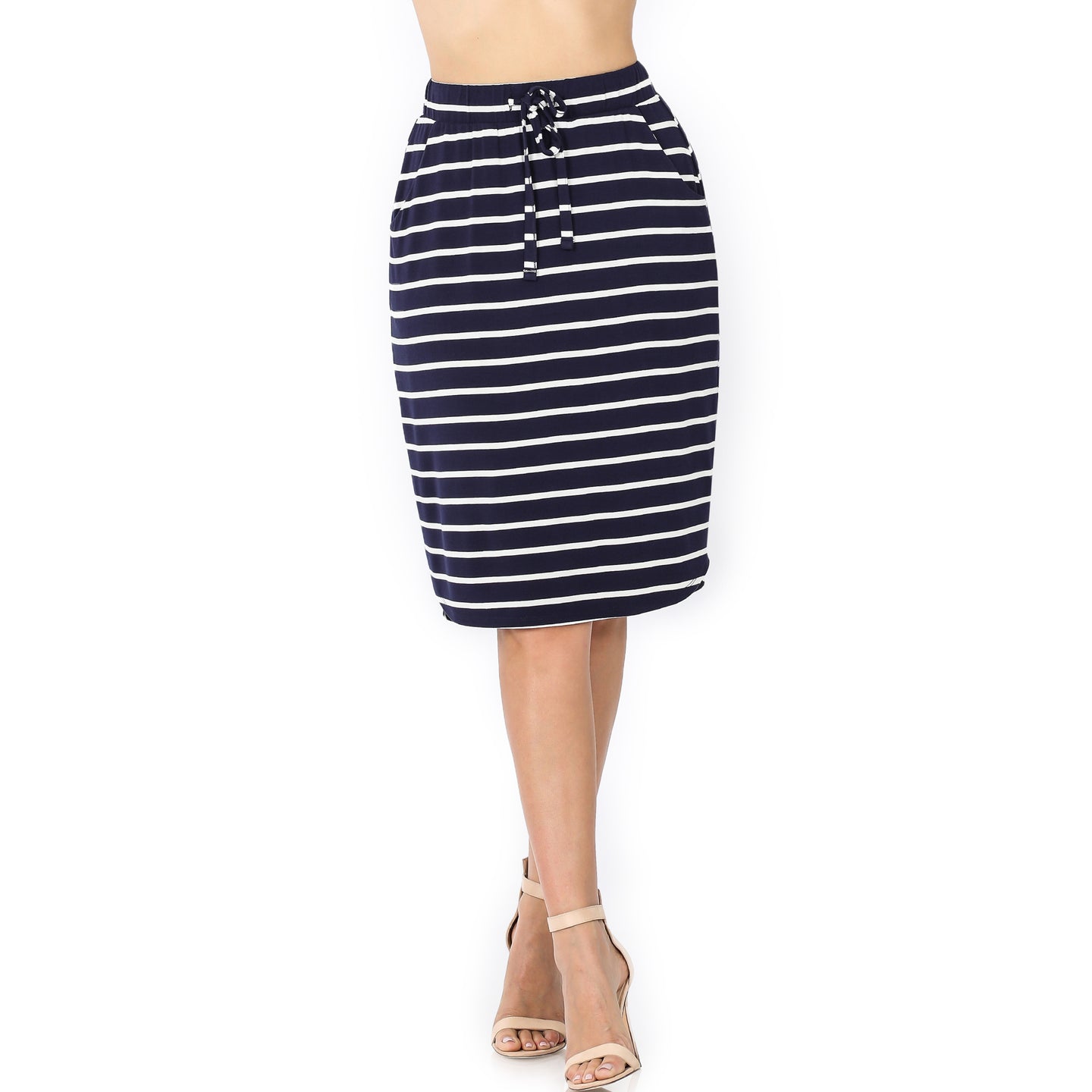 Navy & Ivory Stripe Tulip Hem Drawstring Skirt