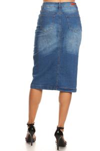 Indigo Wash Brown Stitching Denim Skirt