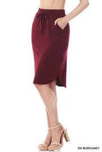 Load image into Gallery viewer, Dark Burgundy Tulip Hem Drawstring Skirt