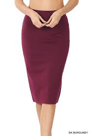 Dark Burgundy Cotton Blend Pencil Skirt