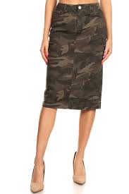 Army Camo Ribbed Denim Skirt