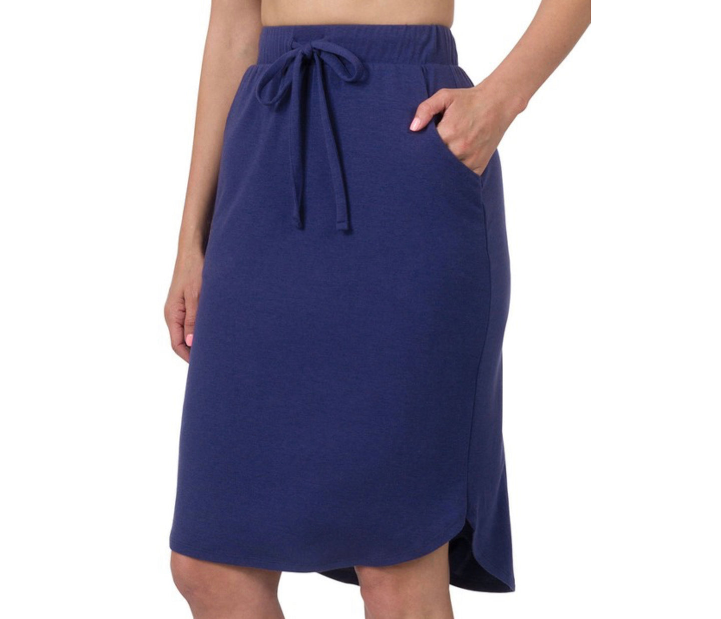 Light Navy Drawstring Tulip Hem Skirt