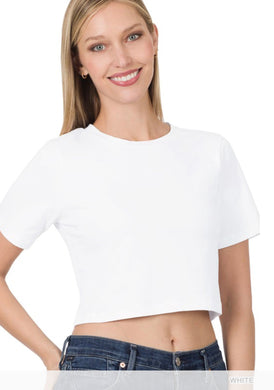 White Cotton Short Sleeve Cropped Layer Top