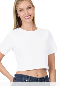 White Cotton Short Sleeve Cropped Layer Top