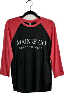 Red 3/4 Sleeve Main & Co. T-Shirt