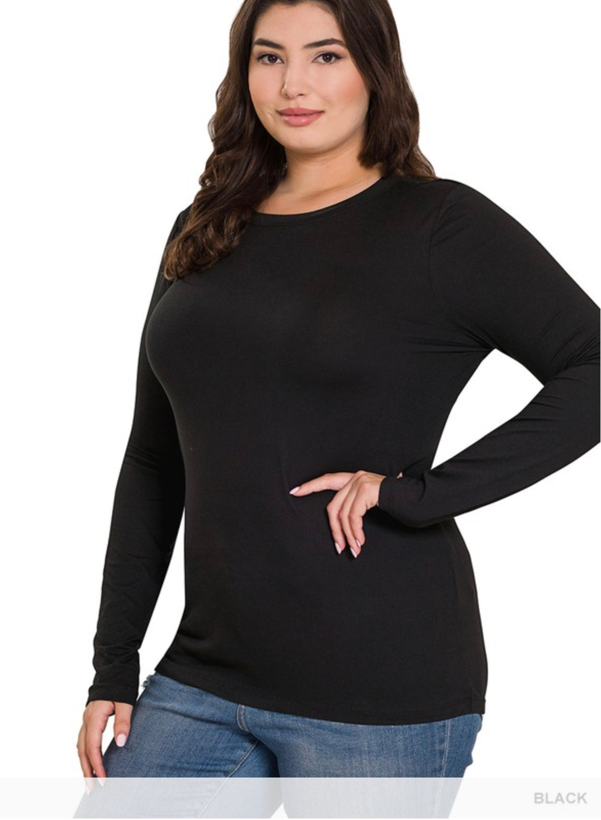 Black Long Sleeve Round Neck Layer Top