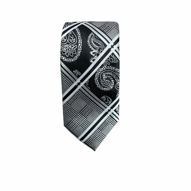 Black & White Plaid Paisley Tie