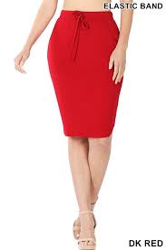 Dark Red Tulip Hem Drawstring Skirt