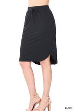 Load image into Gallery viewer, Black Tulip Hem Drawstring Skirt